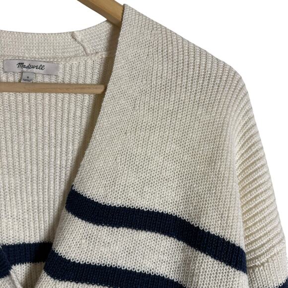 Madewell V-Neck Button-Front Ivory Striped Oversized Cardigan Sweater Size Small - Picture 5 of 10